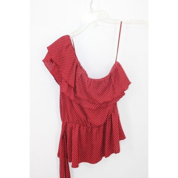 Maeve Anthropologie Rita Ruffled One Shoulder Top XS Polka Dots Red NWT - Picture 8 of 11